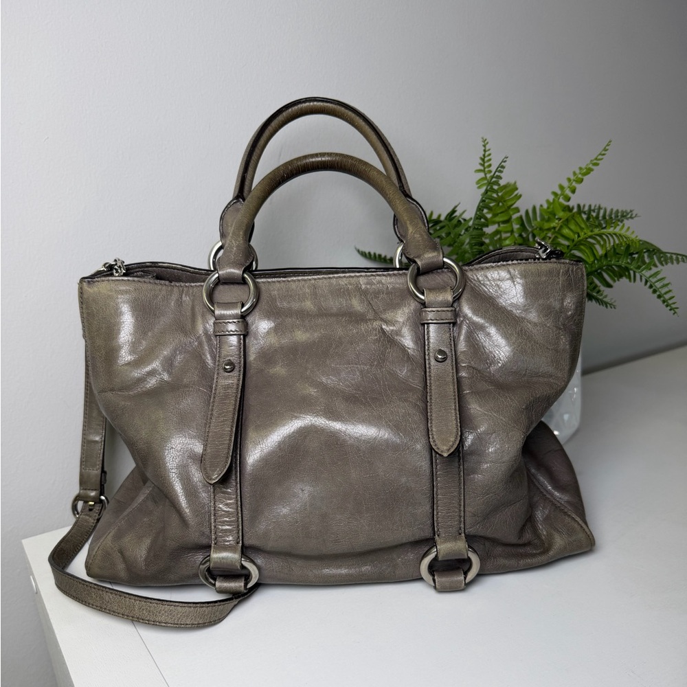 Vintage Miu Miu Vitello Shine In FUMO Gray Leather Shoulder Satchel - Picture 4 of 16